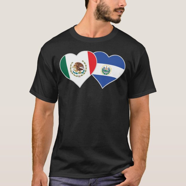 Camiseta Coração da Bandeira Salvadoriana Mexicana El Salva (Frente)