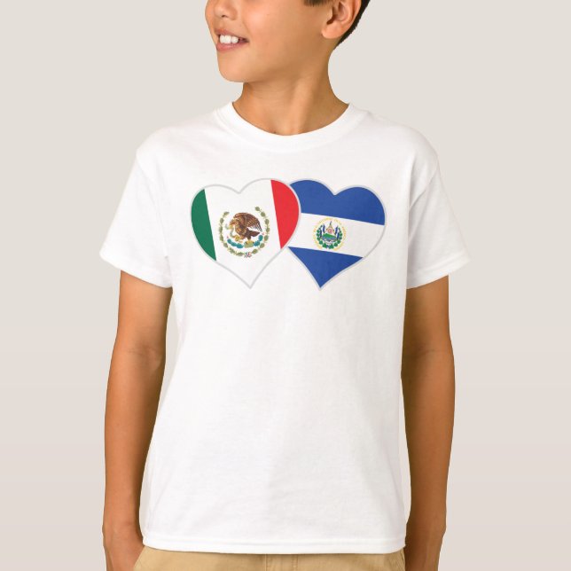 Camiseta Coração da Bandeira Salvadoriana Mexicana El Salva (Frente)