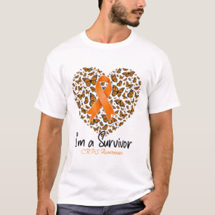 Camiseta Coração da Borboleta Laranja Sou um Sobrevivente C