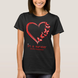 Camiseta Coração da Borboleta Vermelha Eu sou um Sobreviven