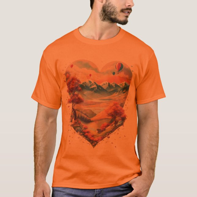 Camiseta Coração da Camisa-T-Montanha - O Amor Encontra Ave (Frente)