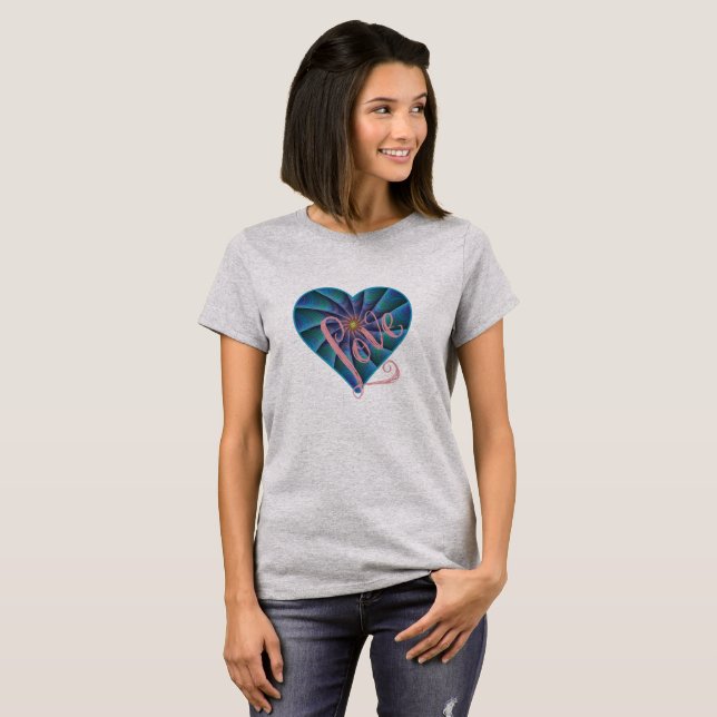 Camiseta Coração da infinidade do amor - azul e rosa (Frente Completa)