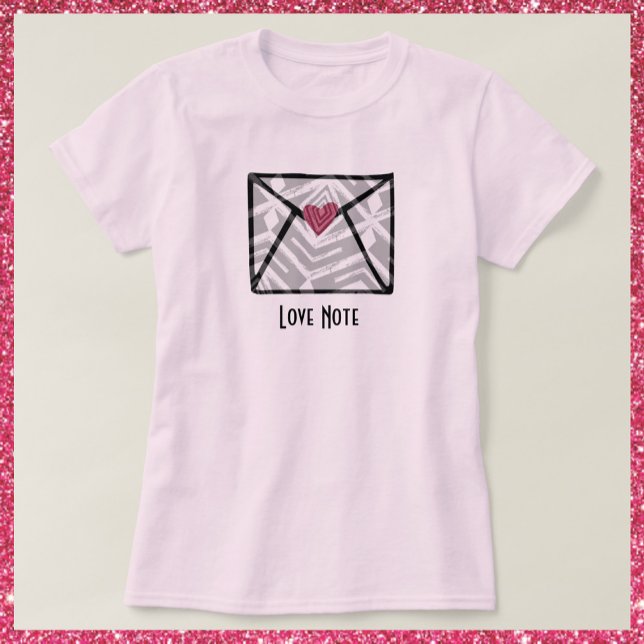 Camiseta Coração da Nota de Amor Rosa bonito (Criador carregado)