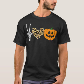 Camiseta Coração da Paz Cai Pumpkin Halloween Leopard