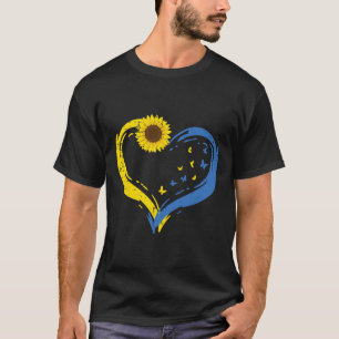 Camiseta Coração da Ucrânia Girassol Borboleta Meninas Ucra