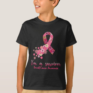 Camiseta Coração das Flores Rosa Sou um Cancer Sobrevivente