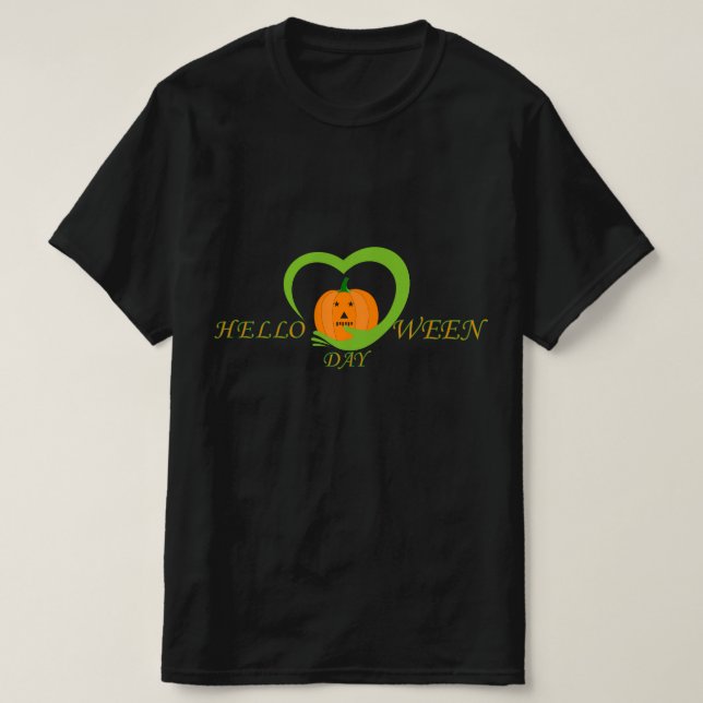 Camiseta Coração de Abóbora Fofo Dia de Olá Ween (Frente do Design)