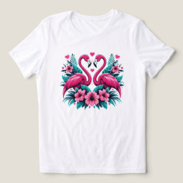 Camiseta Coração de Amor de Flamingo – Romance Floral Tropi