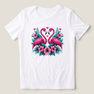 Camiseta Coração de Amor de Flamingo – Romance Floral Tropi