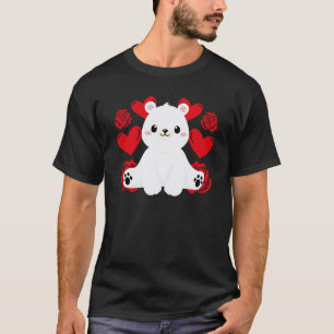 Camiseta Coração de Amor Dia dos Namorados Rosas Urso Polar