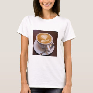 Camiseta Coração de Amor Roma Xícara de Café Cappu