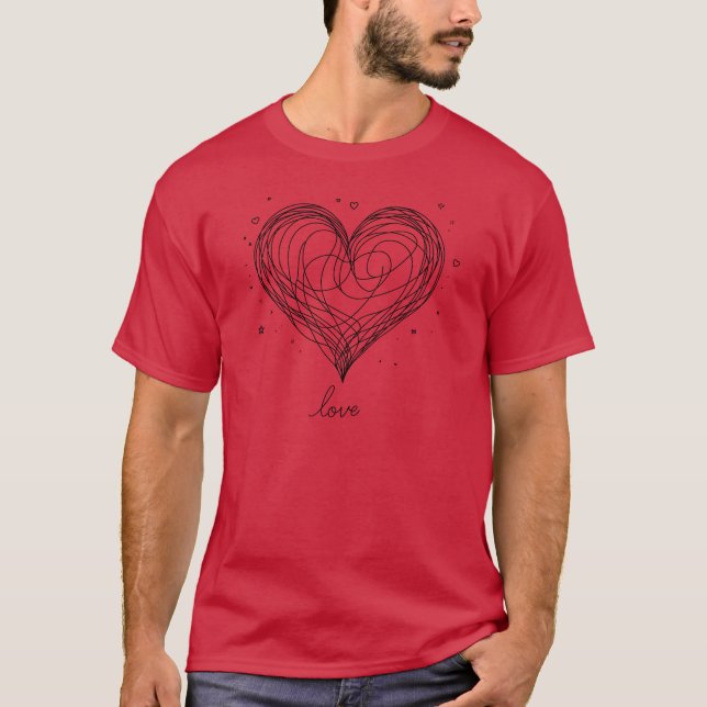 Camiseta Coração de Arte em Linha Cômica com "Amor" (Frente)