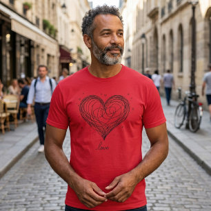 Camiseta Coração de Arte em Linha Cômica com "Amor"