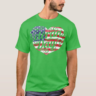 Camiseta Coração de Bandeira Americana para Veteranos Dia 1