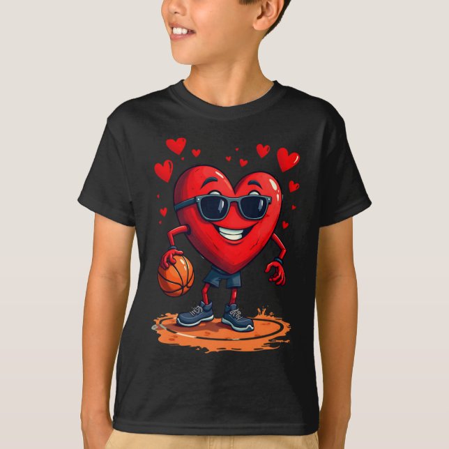 Camiseta Coração De Basquete - Design De Amor E Hoops Para (Frente)