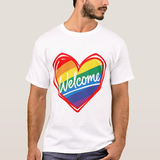 Camiseta Coração de Boas-Vindas Arco-Íris (Frente)
