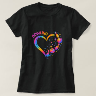 Camiseta Coração de Boliche Amei Pinos Coloridos de Boliche