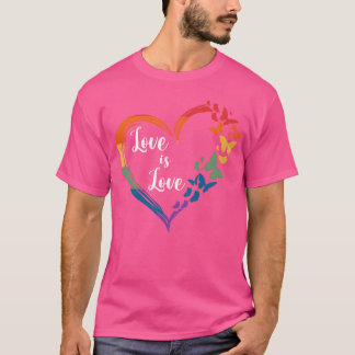 Camiseta Coração de Borboleta Arco-íris Amor é Amor LGBT Pr