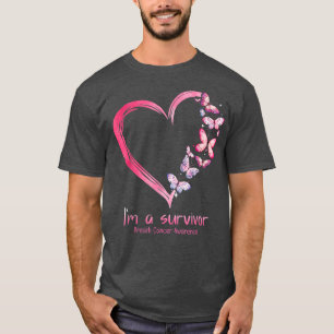 Camiseta Coração de borboleta rosa Eu sou um Cancer de sobr
