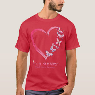 Camiseta Coração de borboleta rosa Eu sou um Cancer de sobr