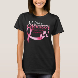 Camiseta Coração de borboleta rosa Eu sou um Cancer de sobr