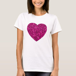 Camiseta Coração de brilho falso rosa quente