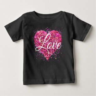 Camiseta Coração de brilho rosa cintilante amor