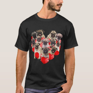 Camiseta Coração de Cães de Puppy Pugs  Presente Dia de 