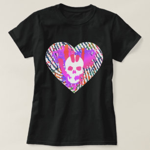 Camiseta Coração de Caveira Vibrante Rock Amor Você Gráfico