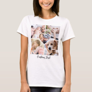 Camiseta Coração de Colagem de Fotos da Família com Texto P