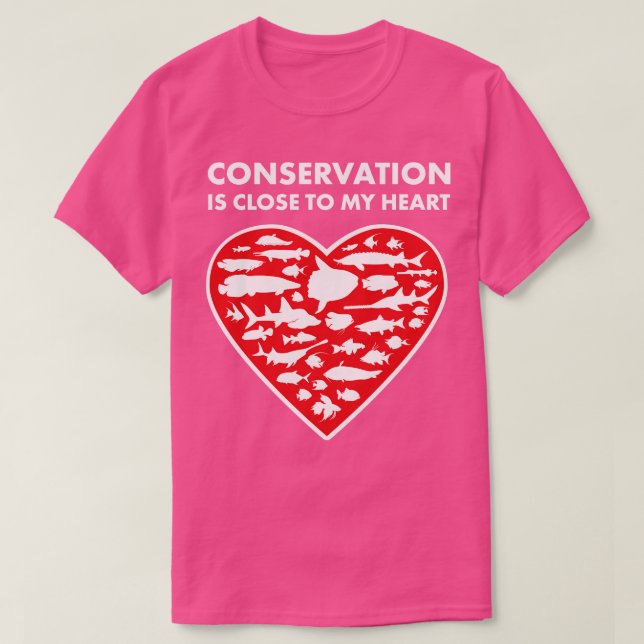 Camiseta Coração de Conservação de Peixes (Frente do Design)