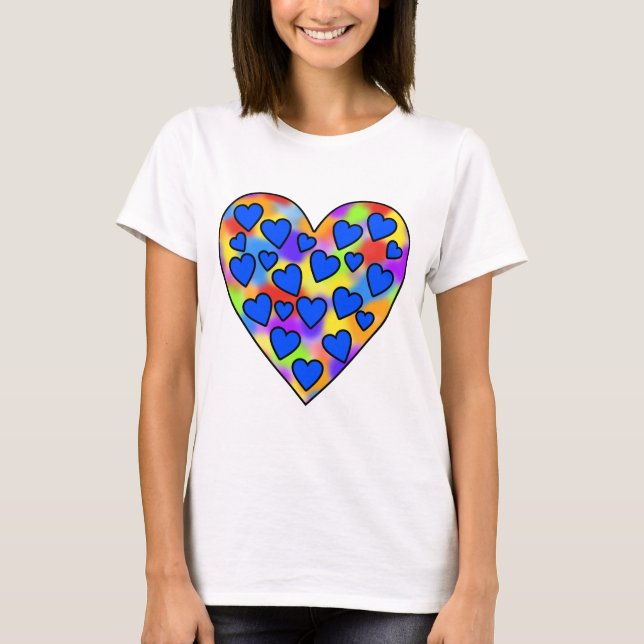 Camiseta Coração de Corações Arco-íris e Azul - (Frente)