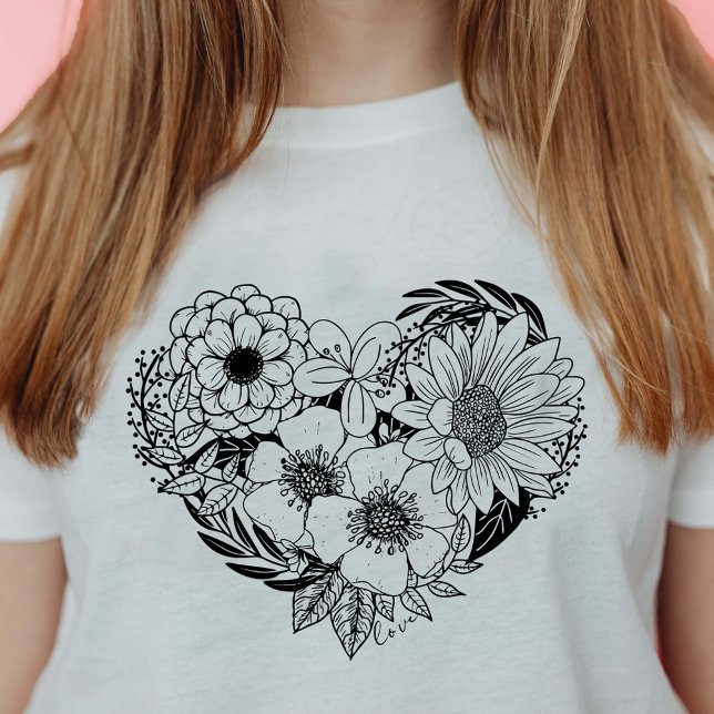 Camiseta Coração de Flor Amor (Criador carregado)