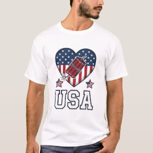 Camiseta Coração de Fogos de Artifício Patrióticos EUA Cami