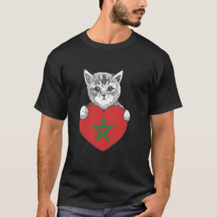 Camiseta Coração de Gato de Marrocos Raízes Bandeira Marroq