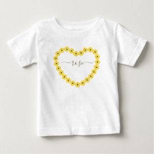 Camiseta Coração de Girassol com Nome Personalizado Baby T-