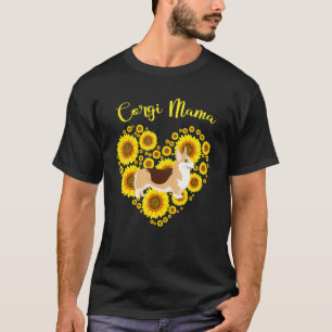 Camiseta Coração de Girassol Corgi Mamãe Dia das Mães