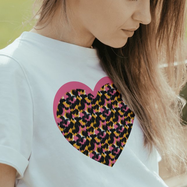 Camiseta Coração de Guepardo Rosa Preto (Criador carregado)