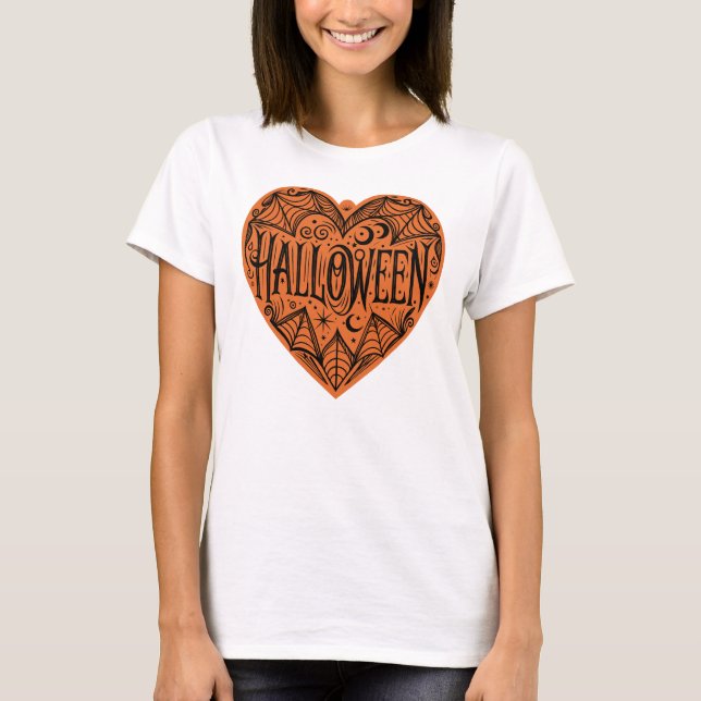 Camiseta Coração de Halloween, Coração em Forma de Laranja, (Frente)