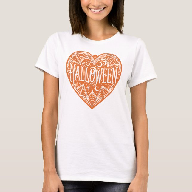 Camiseta Coração de Halloween, Coração em Forma de Laranja, (Frente)