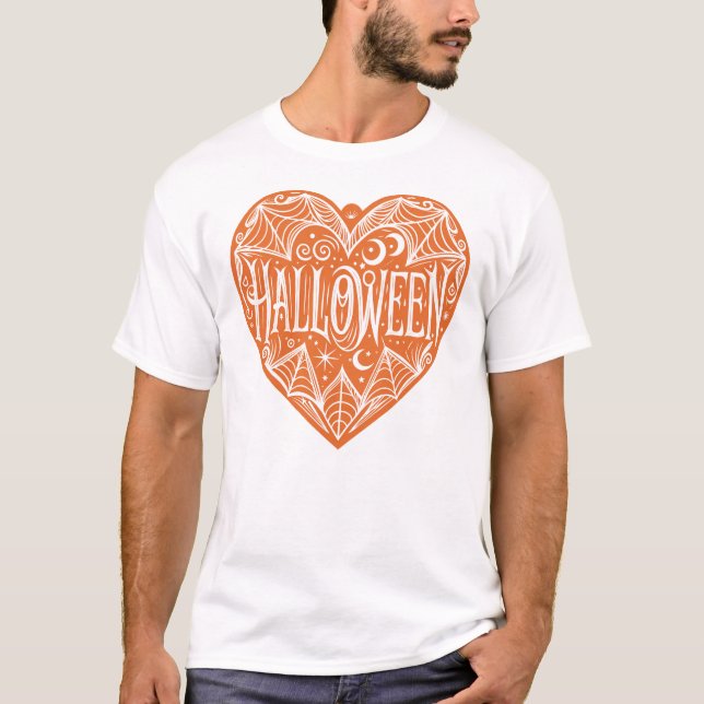 Camiseta Coração de Halloween, Coração em Forma de Laranja, (Frente)