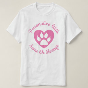 Camiseta Coração de Impressão de Pata Rosa PERSONALIZADA
