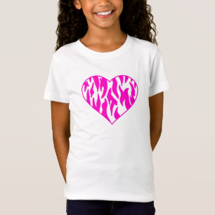 Camiseta Coração de Impressão de Tigre Rosa Quente
