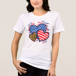 Camiseta Coração de Leopardo com Bandeira Americana Sublima