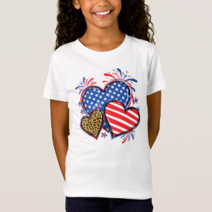 Camiseta Coração de Leopardo da Bandeira Americana Sublimaç