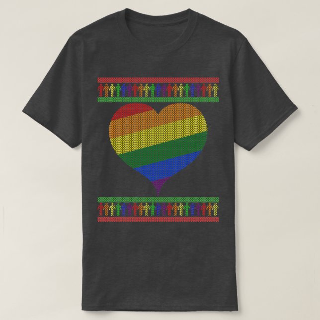 Camiseta Coração de Natal Gay em Arco-íris 2 (Frente do Design)