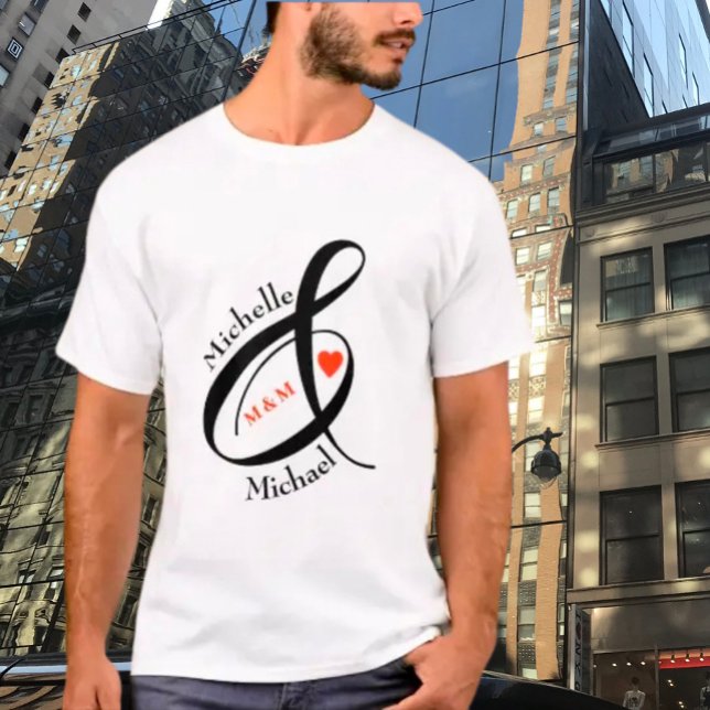 Camiseta Coração de Nomes de Iniciais Românticos Personaliz (Criador carregado)