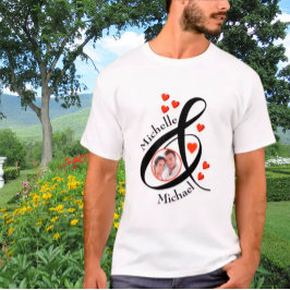 Camiseta Coração de Nomes Românticos de Foto Personalizados