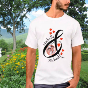 Camiseta Coração de Nomes Românticos de Foto Personalizados