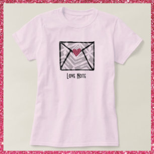Camiseta Coração de Nota de Amor bonito